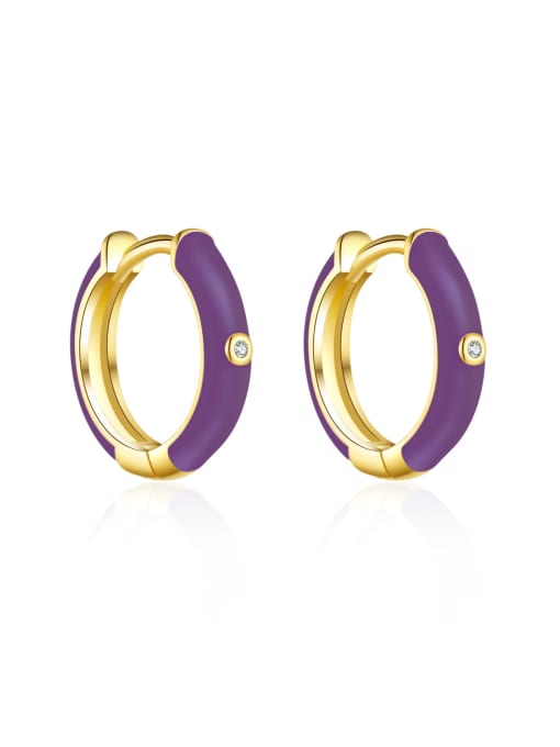 18K gold [purple drip glue] 925 Sterling Silver Cubic Zirconia Enamel Geometric Trend Stud Earring